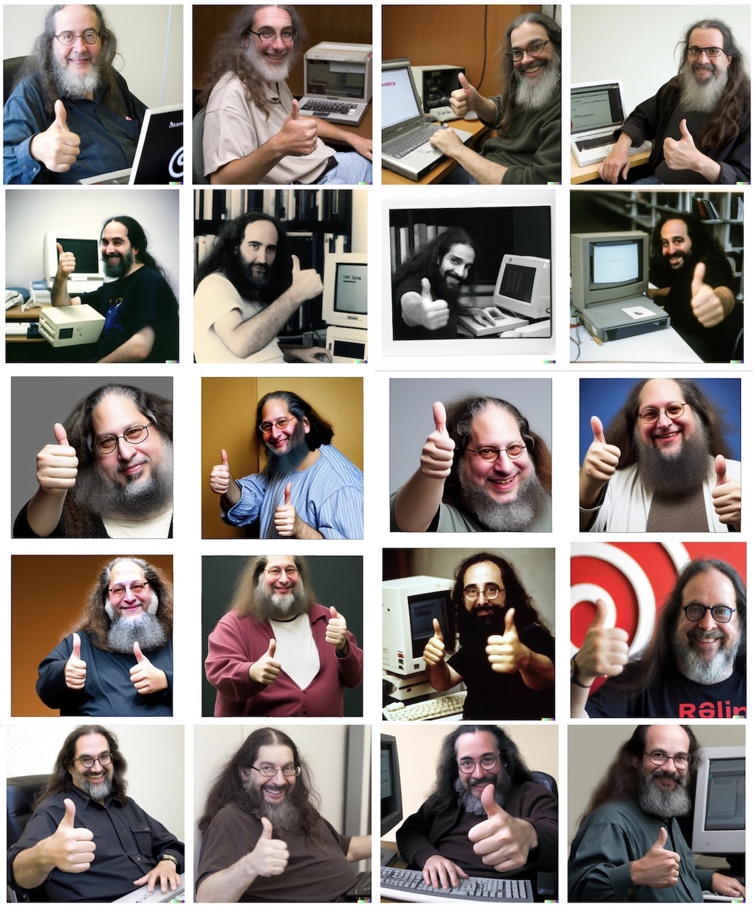 definitely not a bunch of AI generated photos of Richard Stallman giving a thumbs up